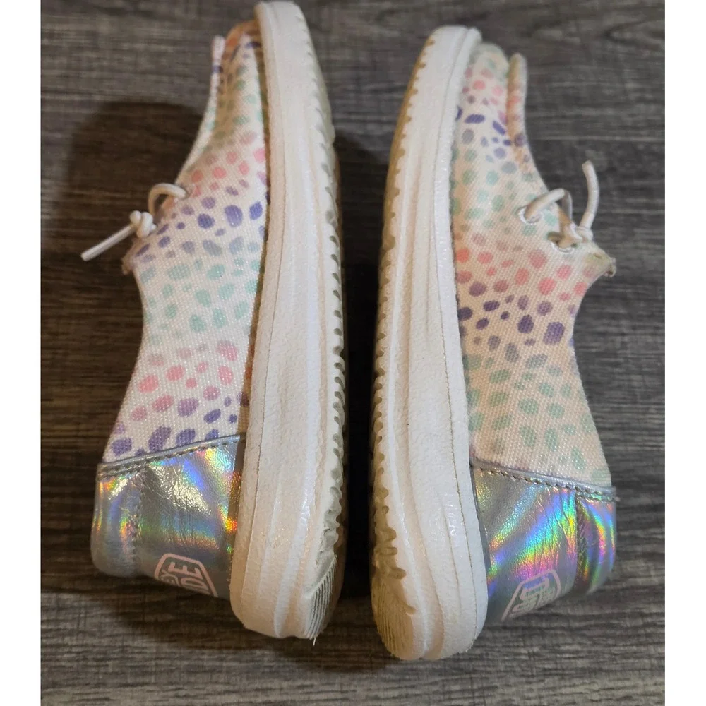 Hey Dude Wendy Iridescent Leo Slip On Shoes Youth Size C12 White Multicolor